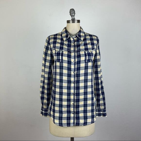 Anthropologie Holding Horses Checkered Snap Button Top - Picture 1 of 7